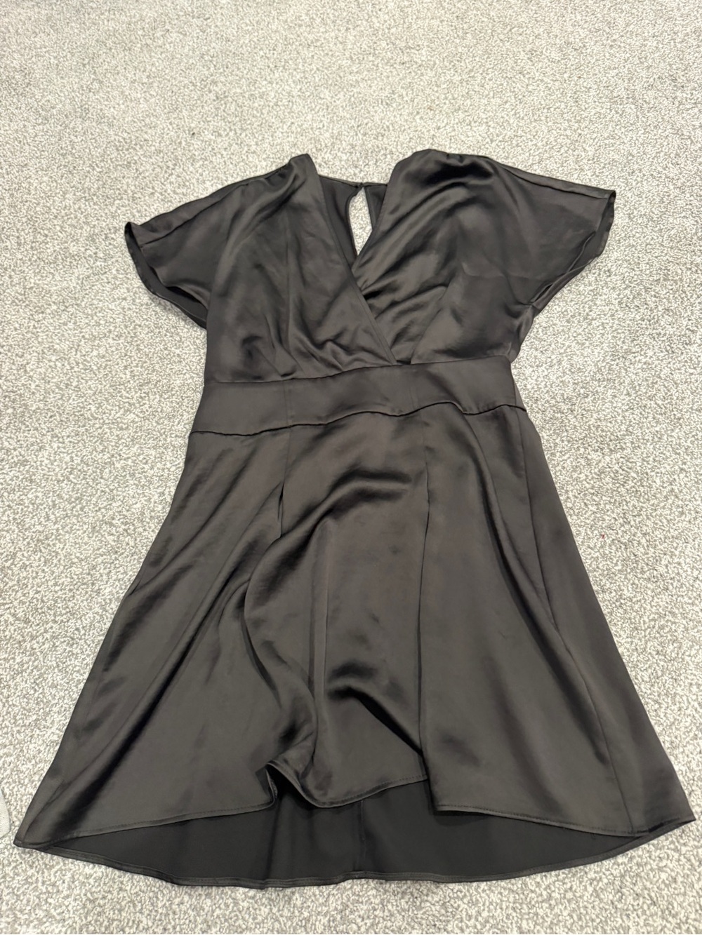 Chelsea28 Black Satin V-Neck Flutter Sleeve Dress